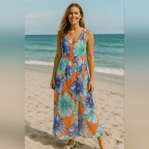 Floral Sleeveless One Button Dress Swim COVERUP
